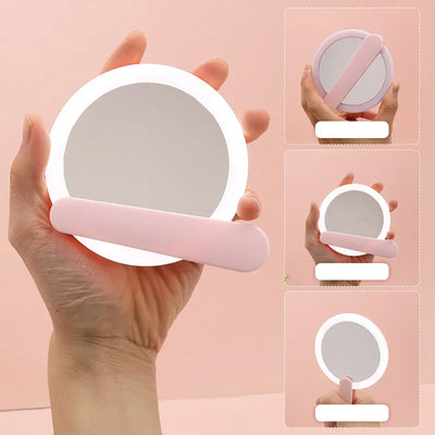 Hand held Flip Mirror with Light Pink