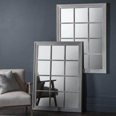 Stone Grey Wooden Frame Window Mirror