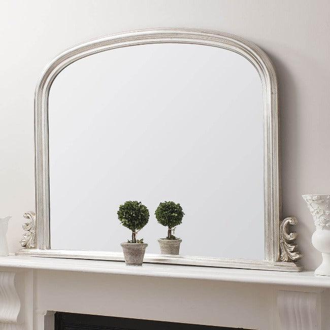 white overmantle mirror for above the fireplace