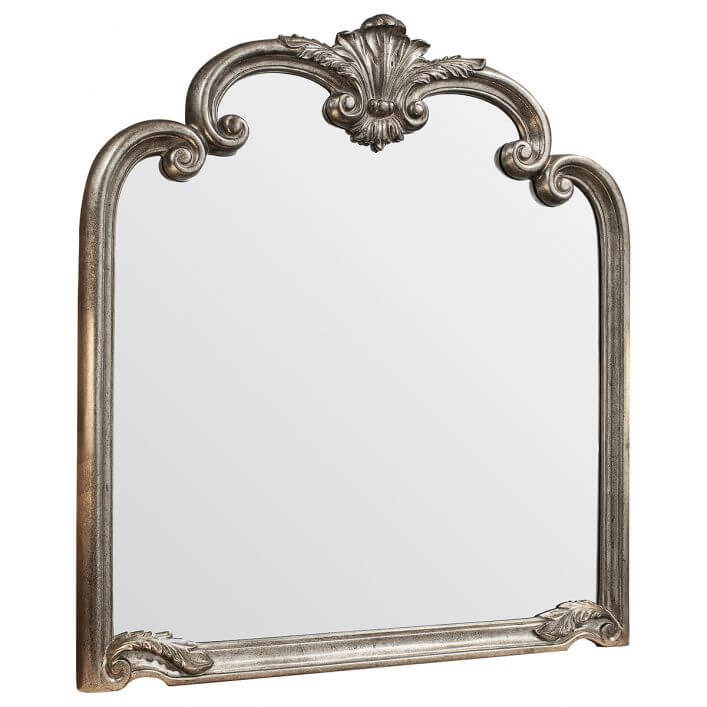 traditional over the fireplace mirror in silver